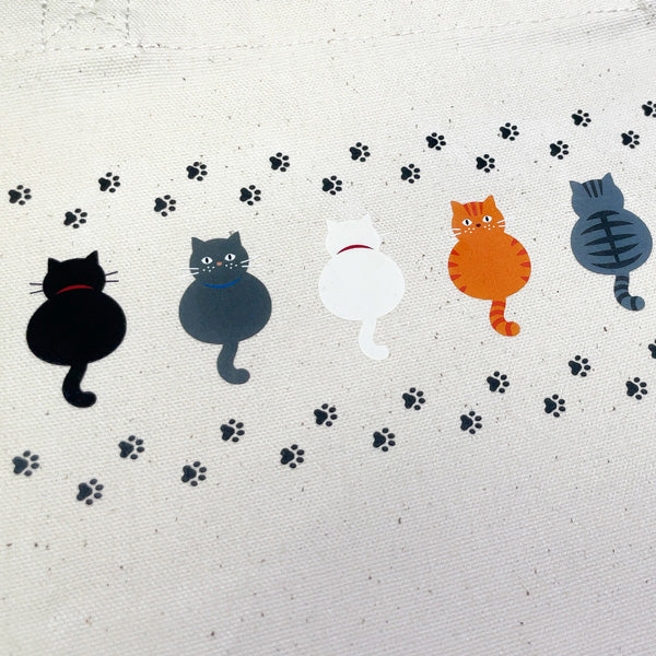 ランチトート「7匹の猫&あしあと」帆布バッグ 収納 動物柄 オリジナル