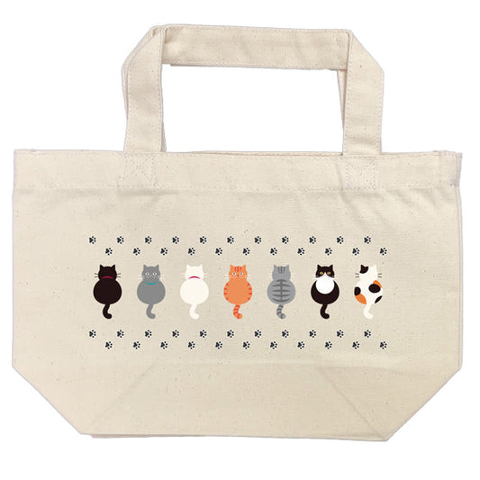 Lunch Tote "7 Cats & Footprints" Canvas Bag Storage Animal Pattern Original