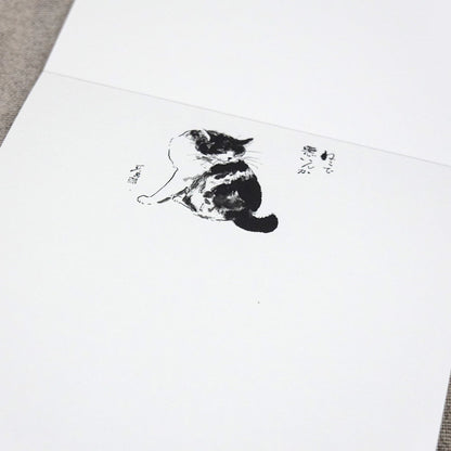 A6一筆箋 中浜稔「猫で悪いんか」三十枚綴り 30枚 猫墨絵作家 和風