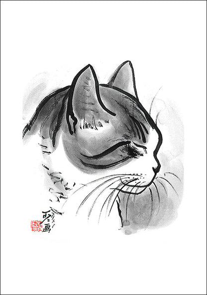 ポストカード 中浜稔「居眠り」105×150mm 猫墨絵作家 アート 淡路市立中浜稔猫美術館