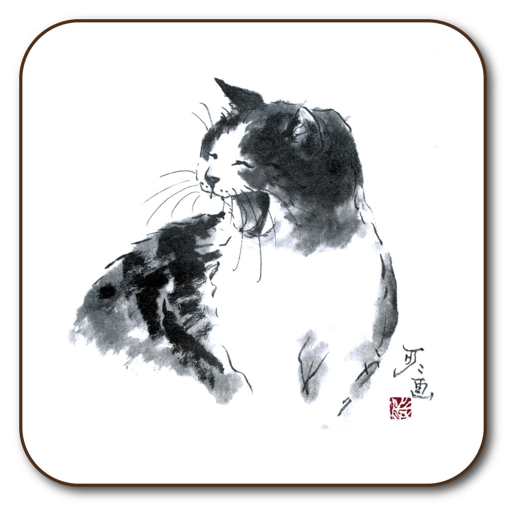 コースター 中浜稔「笑い」90×90mm 猫墨絵作家 キッチン用品