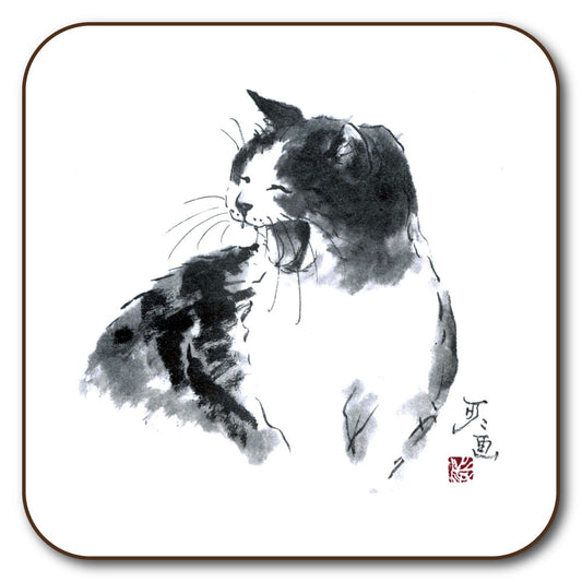 コースター 中浜稔「笑い」90×90mm 猫墨絵作家 キッチン用品