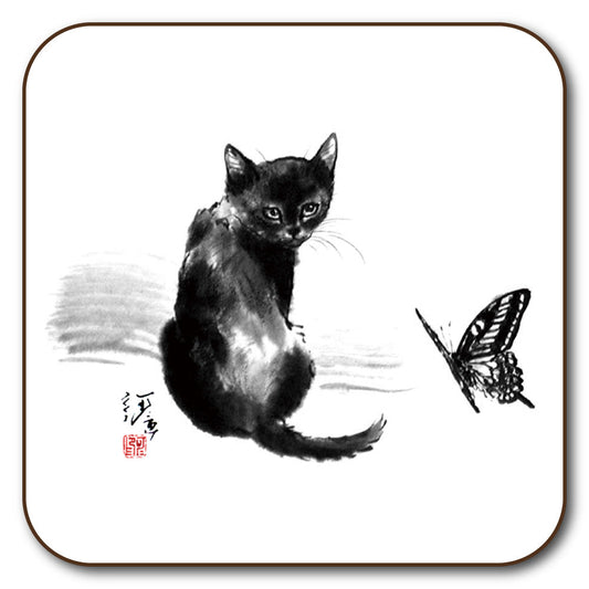 コースター 中浜稔「蝶々」90×90mm 猫墨絵作家 キッチン用品