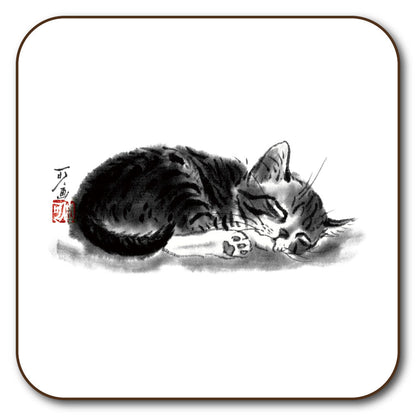 コースター 中浜稔「寝すがた肉球」90×90mm 猫墨絵作家 キッチン用品