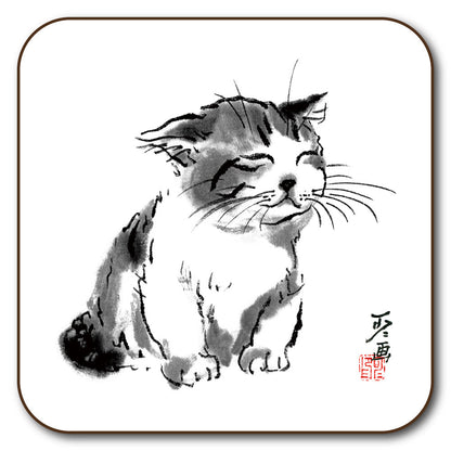 コースター 中浜稔「寝起き」90×90mm 猫墨絵作家 キッチン用品