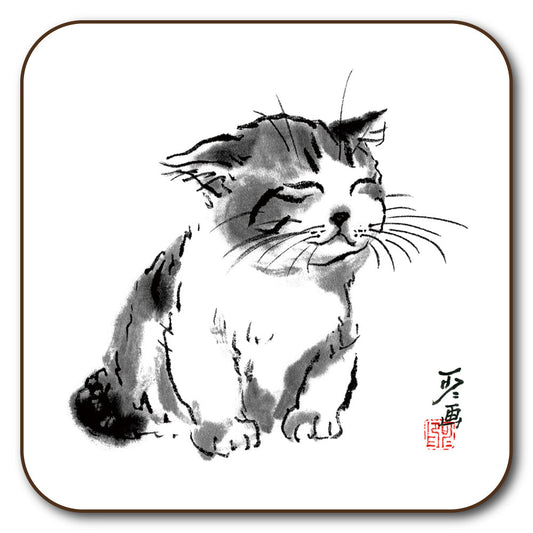 コースター 中浜稔「寝起き」90×90mm 猫墨絵作家 キッチン用品