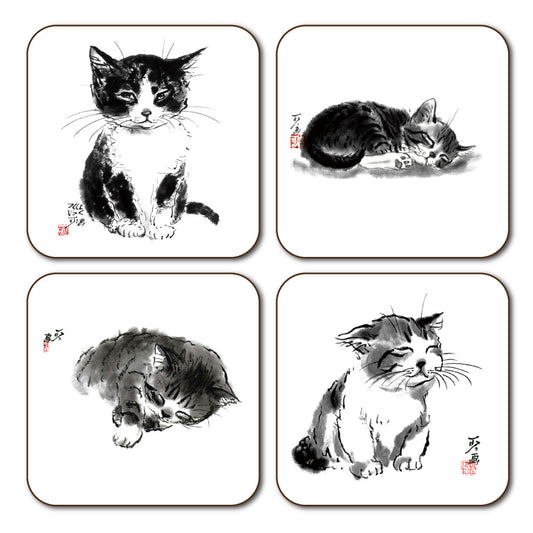 コースター4枚セット2 中浜稔 墨絵猫作家
