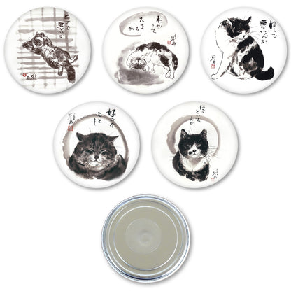 メッセージ缶マグネット 中浜稔 猫墨絵作家 56mm スチール アート キッチン小物