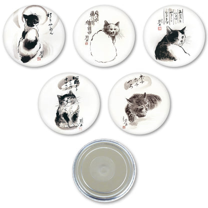 メッセージ缶マグネット 中浜稔 猫墨絵作家 56mm スチール アート キッチン小物