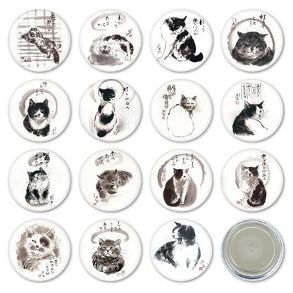 メッセージ缶マグネット 中浜稔 猫墨絵作家 56mm スチール アート キッチン小物