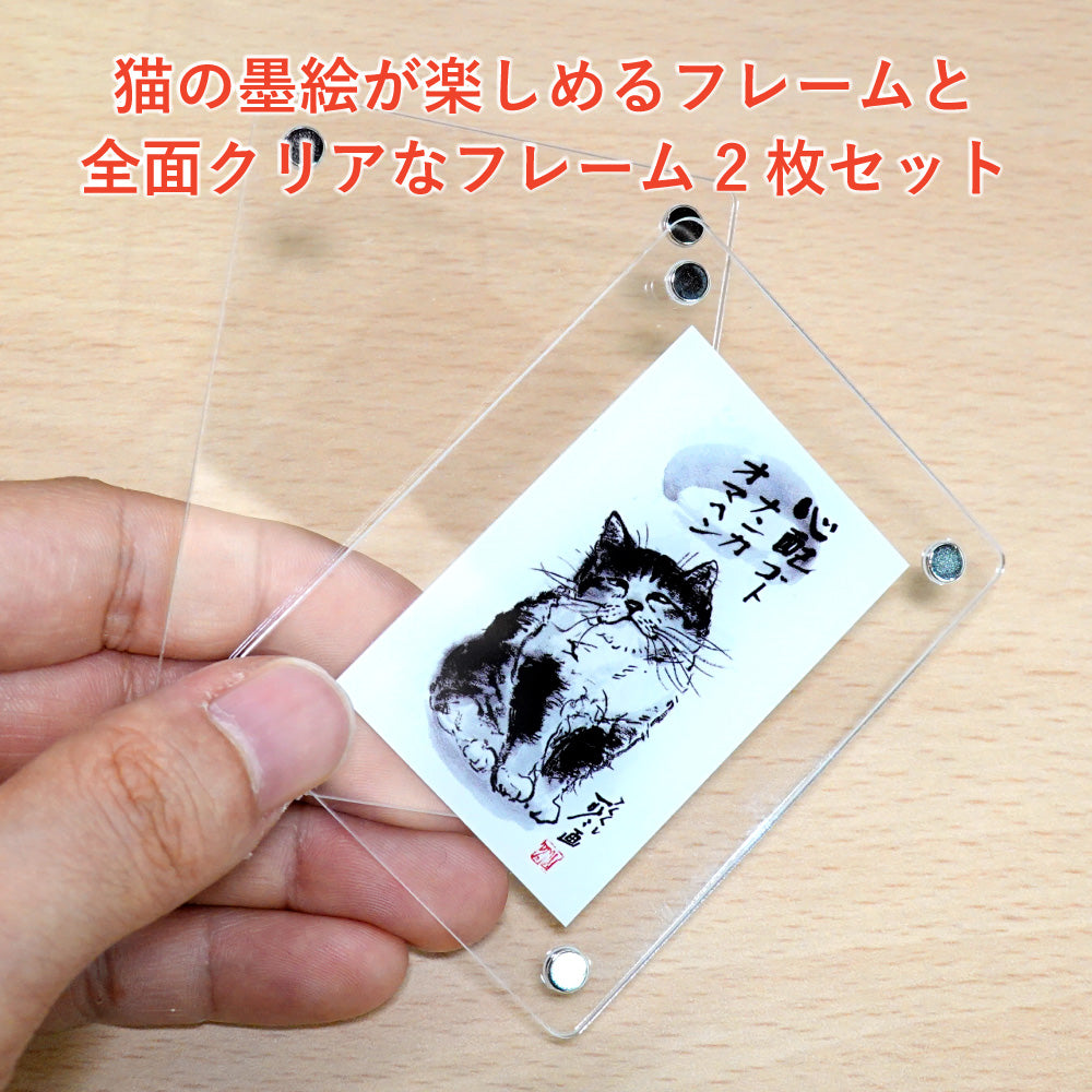 Acrylic Magnet Frame, Minoru Nakahama "No Worries," Set of 2, 6×8cm, Sumi-e Cat Artist