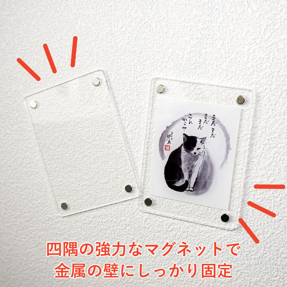 Acrylic Magnet Frame - Minoru Nakahama "Still, Still, Still, Still More to Come" (Set of 2, 6x8cm) - Sumi-e Cat Artist