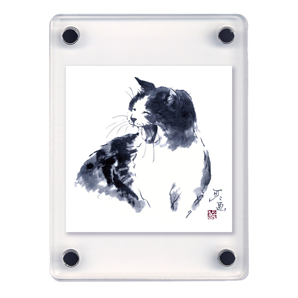 Acrylic Magnet Frame, Minoru Nakahama "Laughter" - Set of 2, 6x8cm, Sumi-e Cat Artist