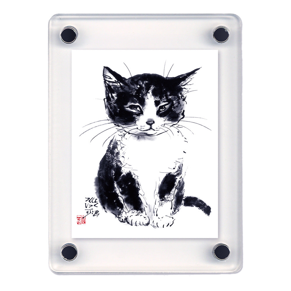 Acrylic Magnet Frame Minoru Nakahama "Chinmari Osawari" 2-Piece Set 6x8cm Sumi-e Cat Artist