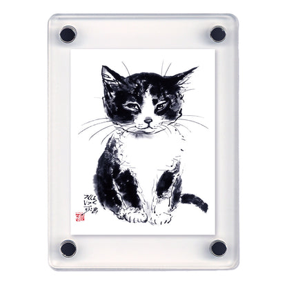 Acrylic Magnet Frame Minoru Nakahama "Chinmari Osawari" 2-Piece Set 6x8cm Sumi-e Cat Artist
