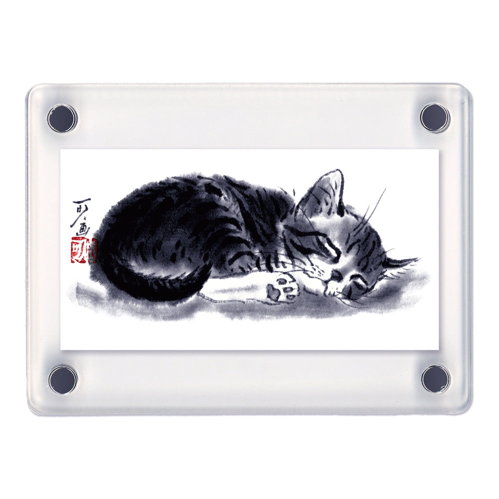 Acrylic Magnet Frame Minoru Nakahama "Sleeping Paw Print" - Set of 2, 6x8cm - Ink Wash Cat Artist