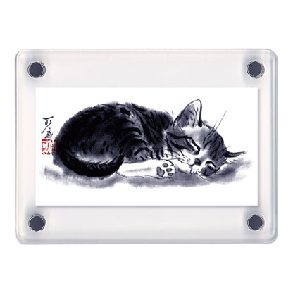Acrylic Magnet Frame Minoru Nakahama "Sleeping Paw Print" - Set of 2, 6x8cm - Ink Wash Cat Artist