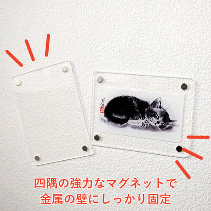 Acrylic Magnet Frame Minoru Nakahama "Sleeping Paw Print" - Set of 2, 6x8cm - Ink Wash Cat Artist
