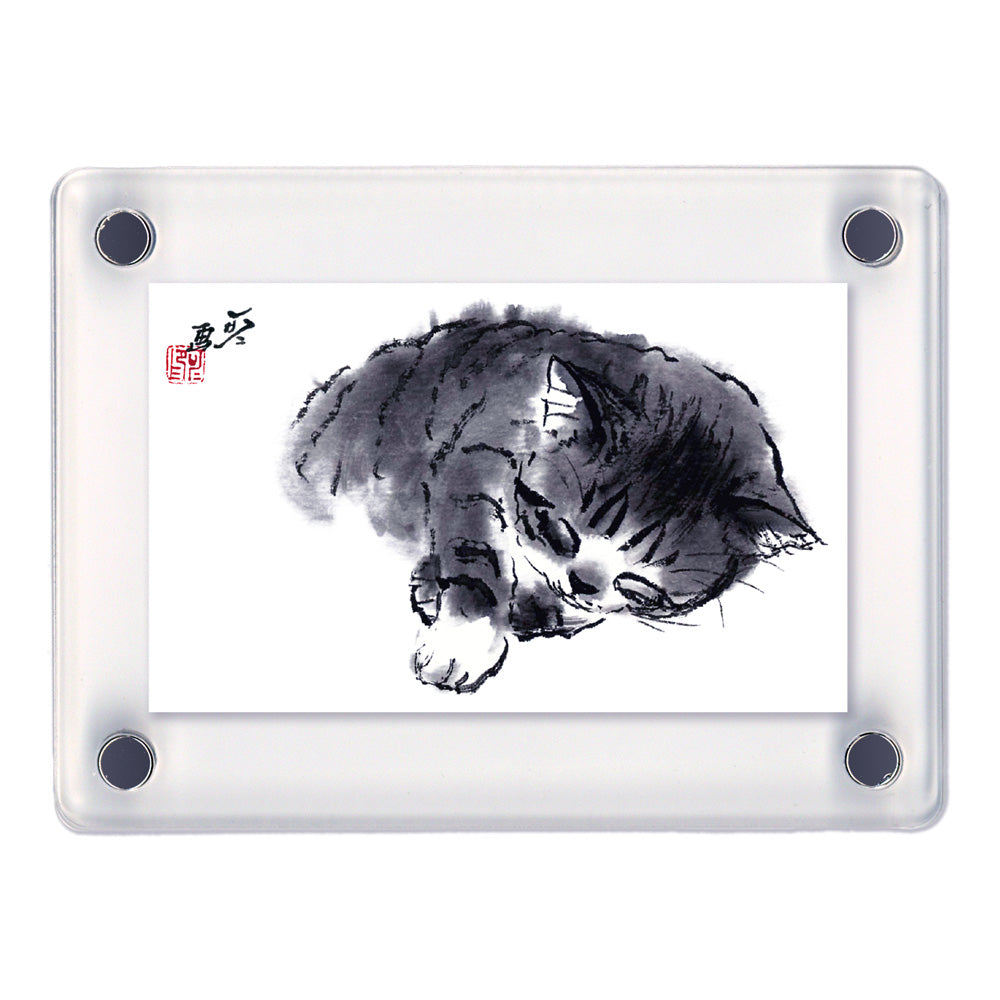 Acrylic Magnet Frame Minoru Nakahama "Sleeping Figure, Right Hand" Set of 2, 6x8cm, Sumi-e Cat Artist