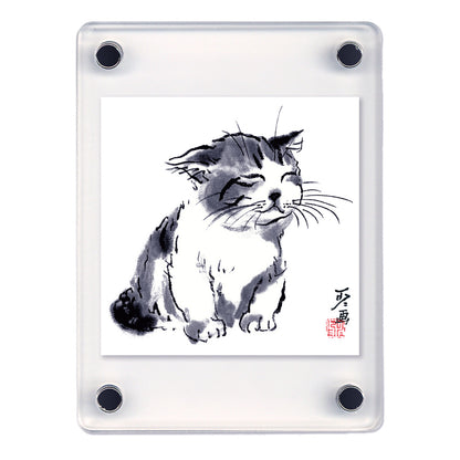 Acrylic Magnet Frame Minoru Nakahama "Waking Up" 2-piece set 6x8cm Sumi-e Cat Artist