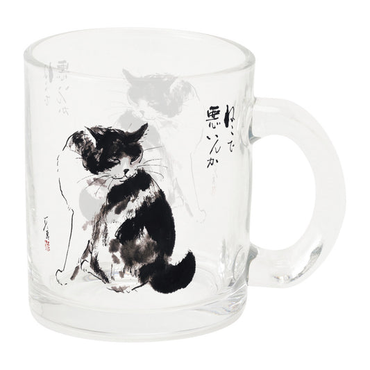ガラスマグカップ 中浜稔「猫で悪いんか 」猫墨絵画家