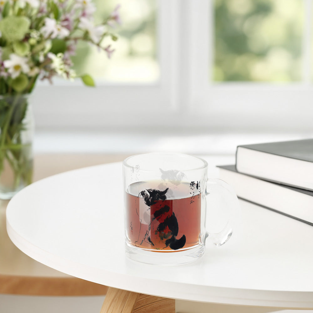 Glass Mug: Minoru Nakahama "Is there something wrong with being a cat?" - Cat Sumi-e Artist