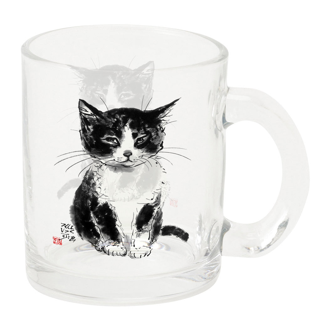 Glass Mug: Minoru Nakahama "Sitting Neatly" - Cat Ink Painter