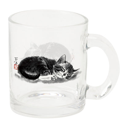 Glass Mug: Minoru Nakahama "Sleeping Figure (Paw Pads)" - Cat Sumi-e Artist