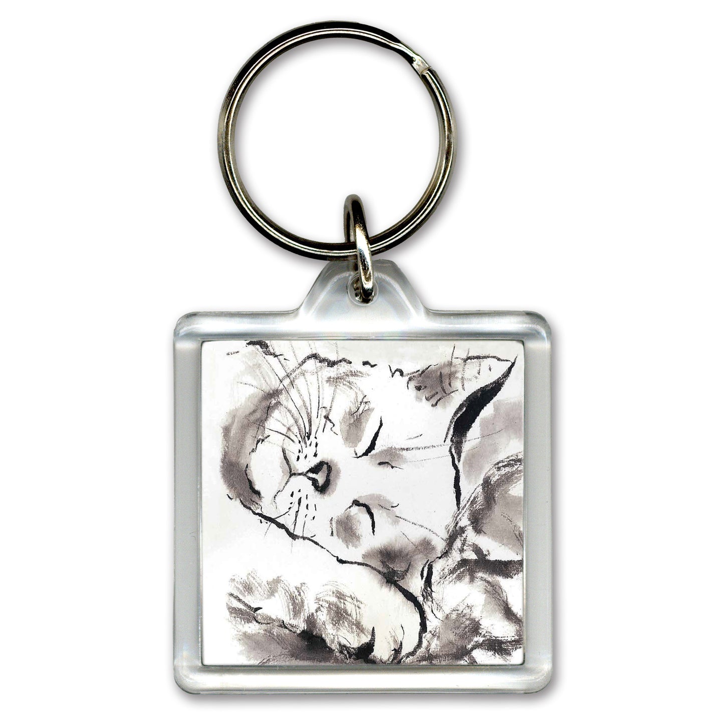 Acrylic Keychain Minoru Nakahama "Sometimes things just can't be helped" 4x4cm keyring - Sumi-e Cat Artist