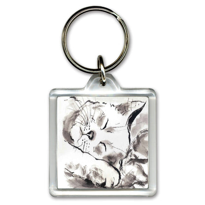 Acrylic Keychain Minoru Nakahama "Sometimes things just can't be helped" 4x4cm keyring - Sumi-e Cat Artist