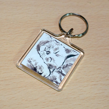 Acrylic Keychain Minoru Nakahama "Sometimes things just can't be helped" 4x4cm keyring - Sumi-e Cat Artist
