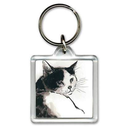 Acrylic Keychain Minoru Nakahama "With you, I can be gentle" 4x4cm Keyring Sumi-e Cat Artist