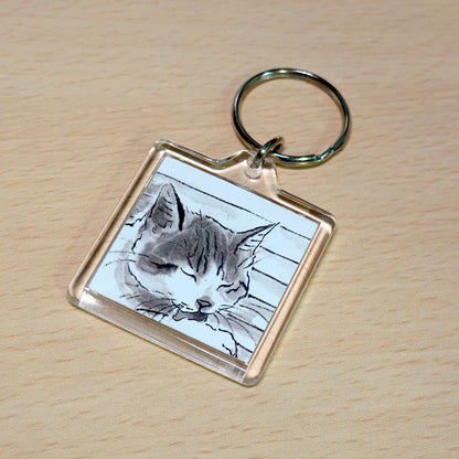 Acrylic Keychain Minoru Nakahama "No Worries" 4x4cm Keyring Ink Painting Cat Artist