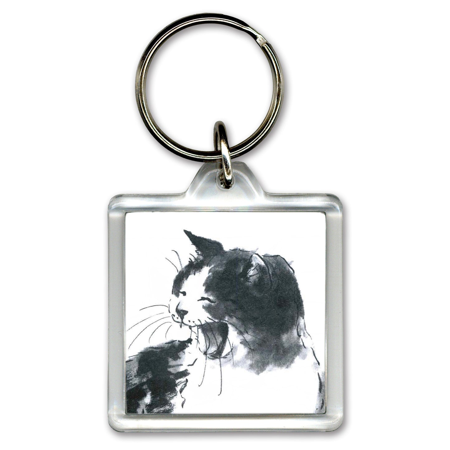 Acrylic Key Ring - Minoru Nakahama "Laughter" - 4x4cm - Sumi-e Cat Artist