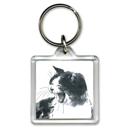Acrylic Key Ring - Minoru Nakahama "Laughter" - 4x4cm - Sumi-e Cat Artist