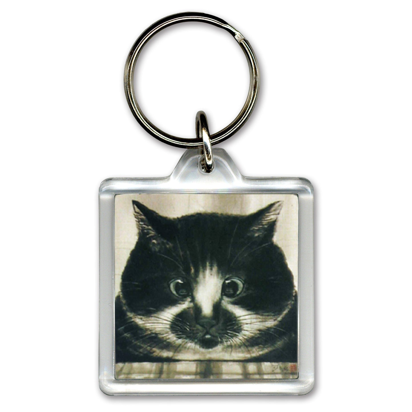 Acrylic Key Chain: Minoru Nakahama "Mackerel Pike" 4x4cm Keyring, Ink-wash Cat Artist