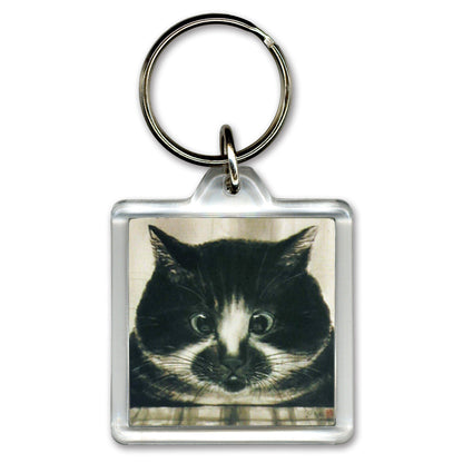 Acrylic Key Chain: Minoru Nakahama "Mackerel Pike" 4x4cm Keyring, Ink-wash Cat Artist