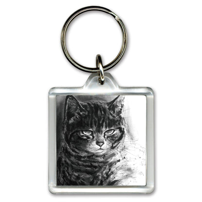 Acrylic Keychain: Minoru Nakahama "Strict Father" 4x4cm Keyring, Ink Wash Cat Artist