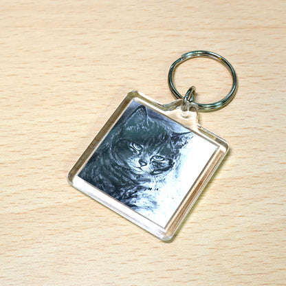 Acrylic Keychain: Minoru Nakahama "Strict Father" 4x4cm Keyring, Ink Wash Cat Artist