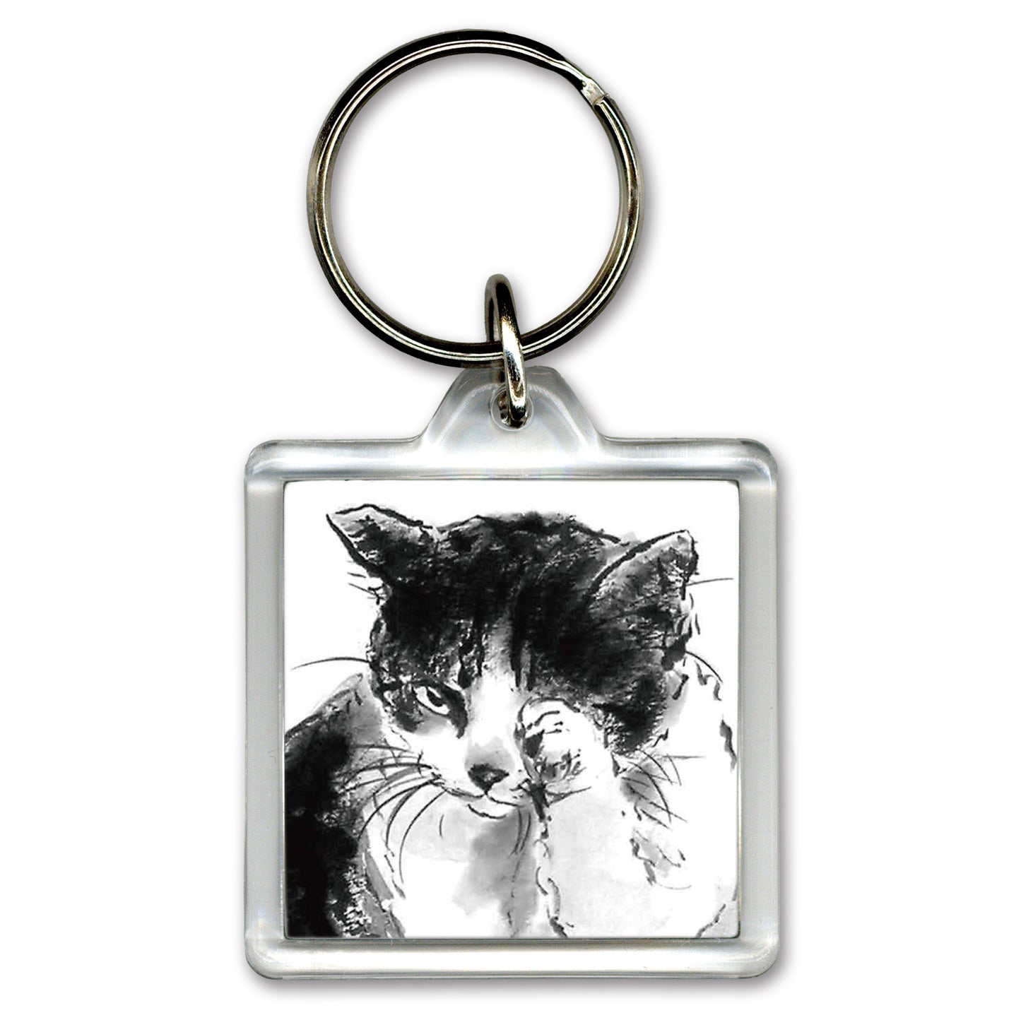 Acrylic Keychain Minoru Nakahama "Washing Face" 4x4cm Keyring Sumi-e Cat Artist