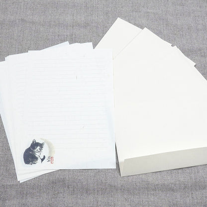 A5レターセット 中浜稔「見返り猫」猫墨絵作家 アイボリー 手紙 便箋 封筒 和風
