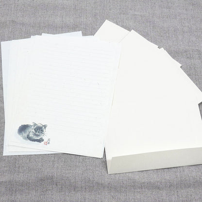 A5レターセット 中浜稔「伏せ猫」猫墨絵作家 アイボリー 手紙 便箋 封筒 和風