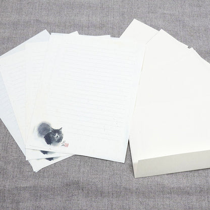 A5レターセット 中浜稔「上目遣い」猫墨絵作家 アイボリー 手紙 便箋 封筒 和風
