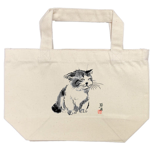 ランチトート 中浜稔「寝起き 」猫墨絵作家 カバン 手さげバッグ