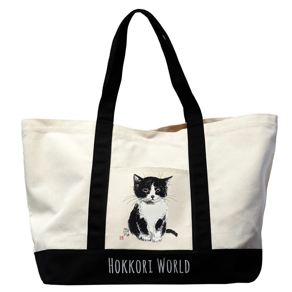 Large Tote Bag - Minoru Nakahama "Sitting Small" - 32L Large Capacity Canvas Shopping Bag