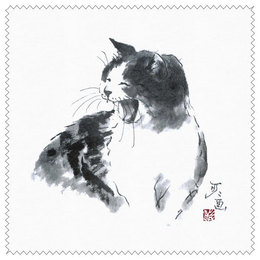 クリーニングクロス 中浜稔「笑い」メガネ拭き レンズクリーナー 猫墨絵作家 眼鏡用品