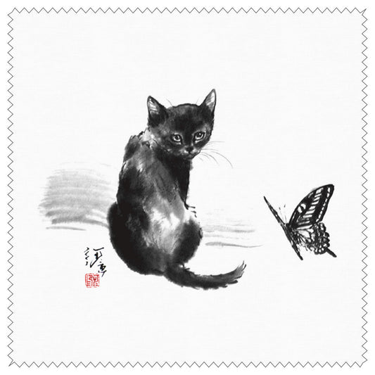 クリーニングクロス 中浜稔「蝶々」メガネ拭き レンズクリーナー 猫墨絵作家 眼鏡用品