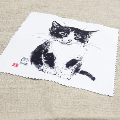 クリーニングクロス 中浜稔「ちんまりお座り」メガネ拭き レンズクリーナー 猫墨絵作家 眼鏡用品