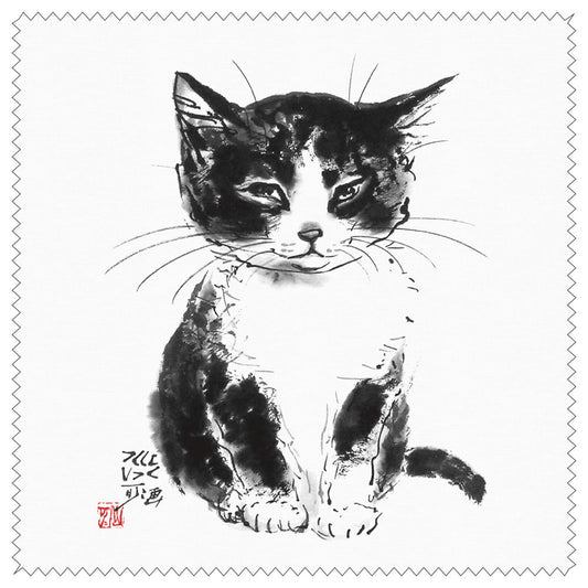 クリーニングクロス 中浜稔「ちんまりお座り」メガネ拭き レンズクリーナー 猫墨絵作家 眼鏡用品