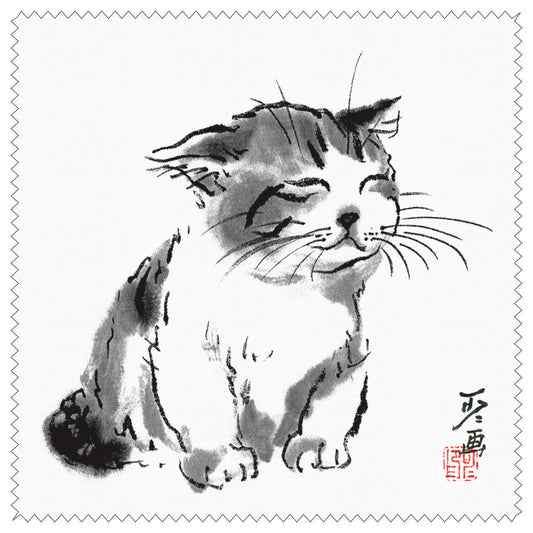 クリーニングクロス 中浜稔「寝起き」メガネ拭き レンズクリーナー 猫墨絵作家 眼鏡用品